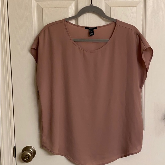 Forever 21 Tops - Forever 21 Blush Pink Sheer Crew Neck Blouse Cap Sleeves Size Small